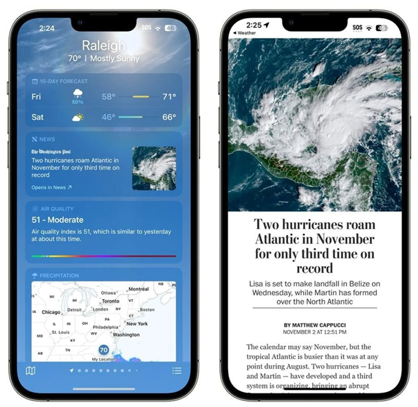 荆门苹果14维修分享iPhone 14手机如何看天气时顺带看新闻 